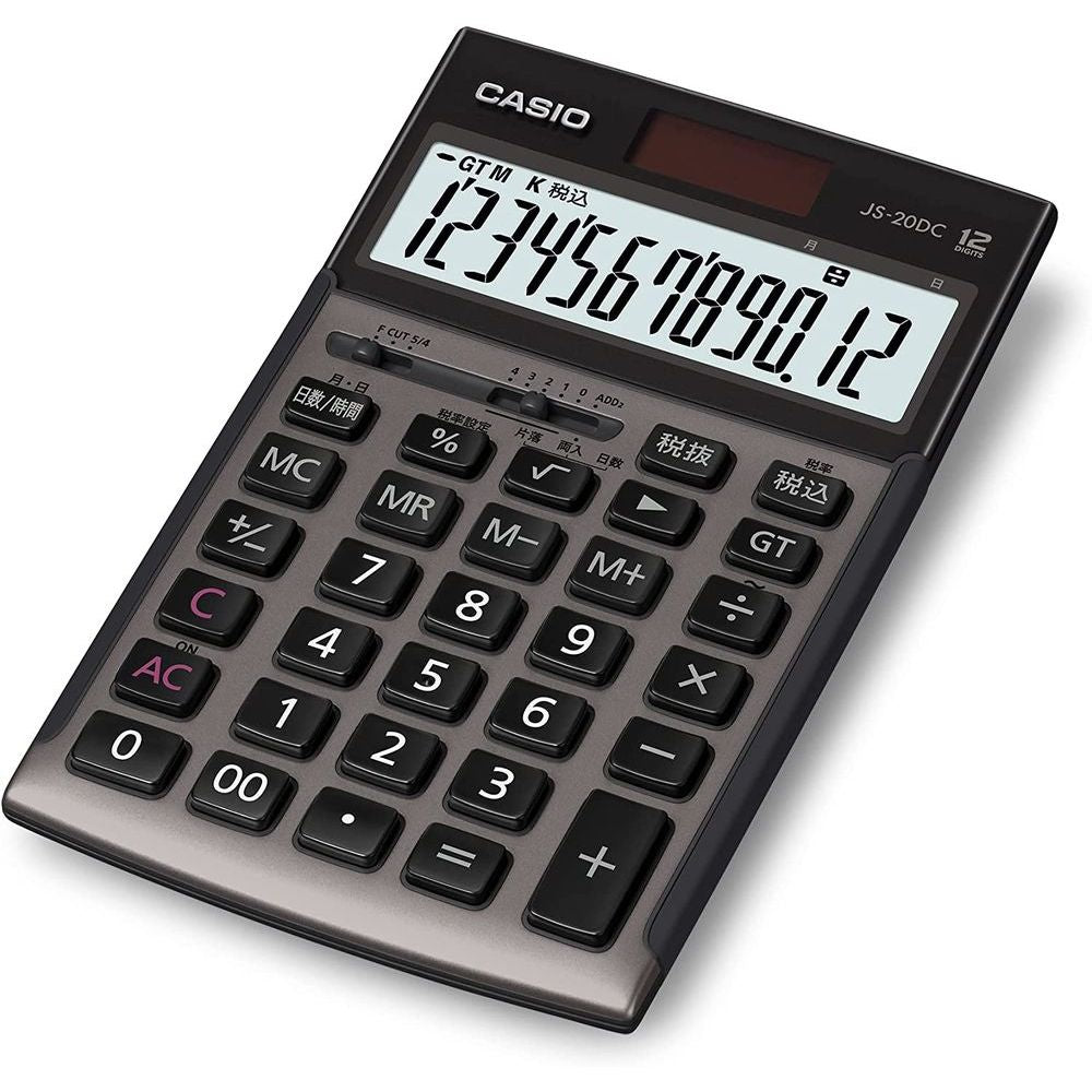 カシオ　グレージュブラウン　ジャストタイプ　本格実務電卓　JS-20DC-GB-N　12桁　日数＆時間計算　–　FUJIX
