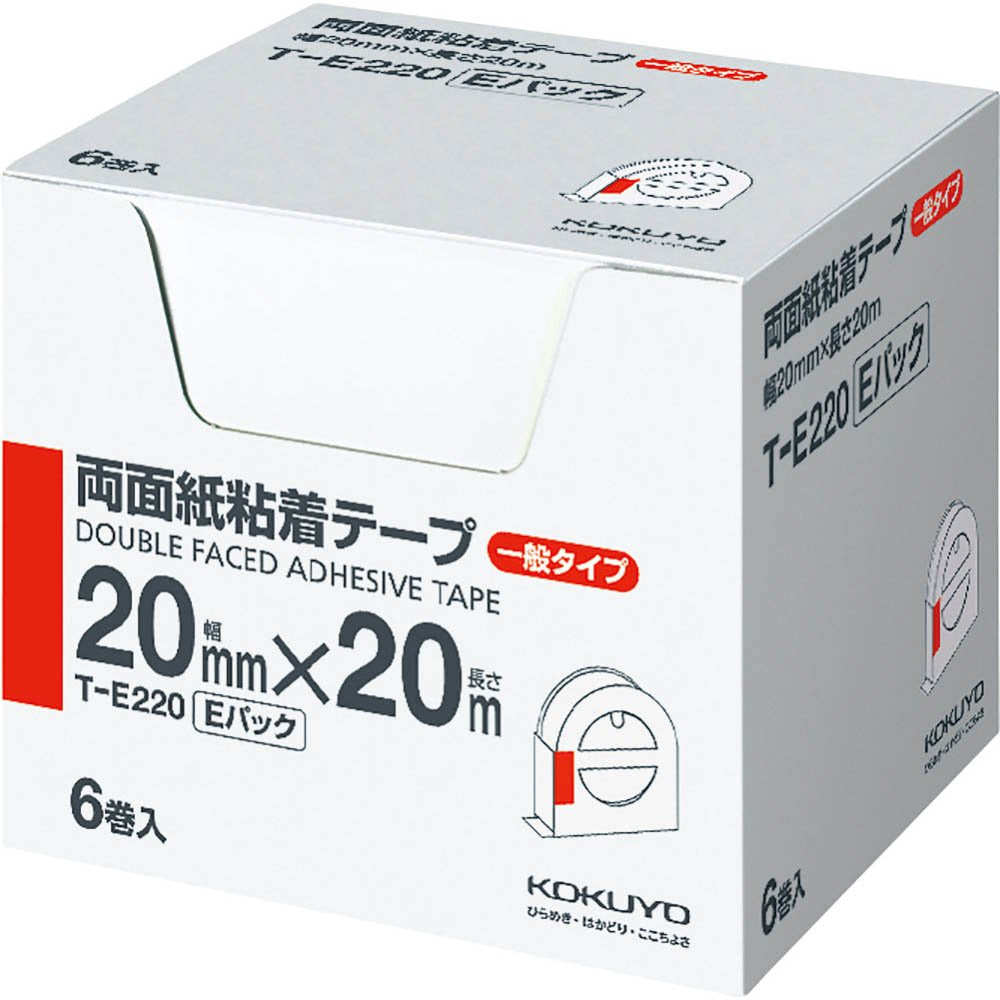 （まとめ買い）コクヨ 両面紙粘着テープ お徳用Eパック 20mm幅×20m 6巻入 T-E220 ×3 - 1