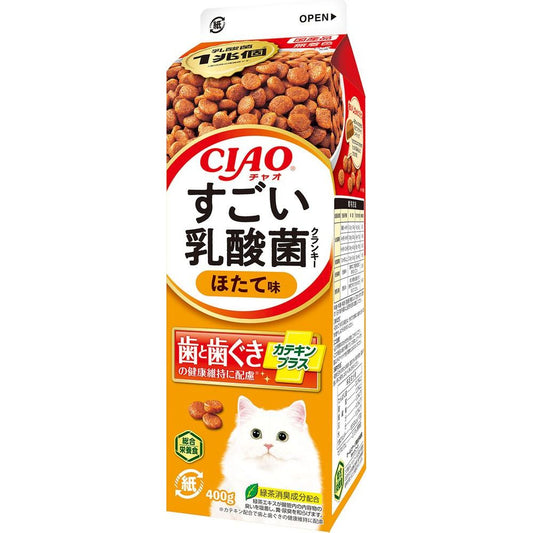 （まとめ買い）いなばペットフード CIAO すごい乳酸菌クランキー牛乳パック ほたて味 400g 猫用フード 〔×6〕